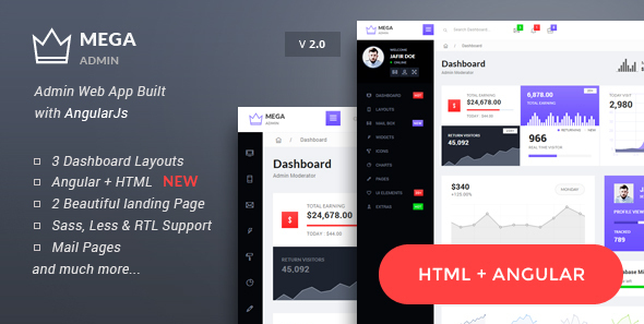 Mega - Bootstrap Admin Web App with AngularJs Powered