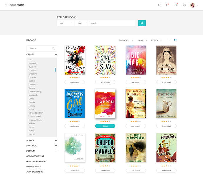 Books listing page