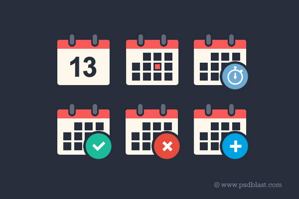 Flat Calendar Icon Set (PSD)