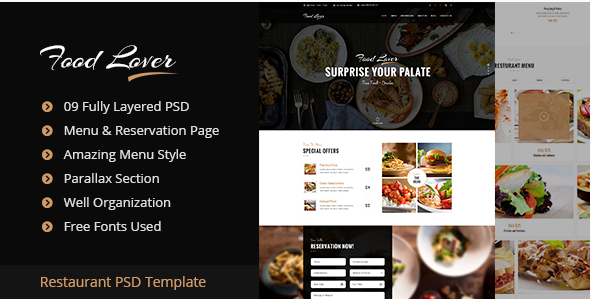 Food Lover Restaurant PSD Template