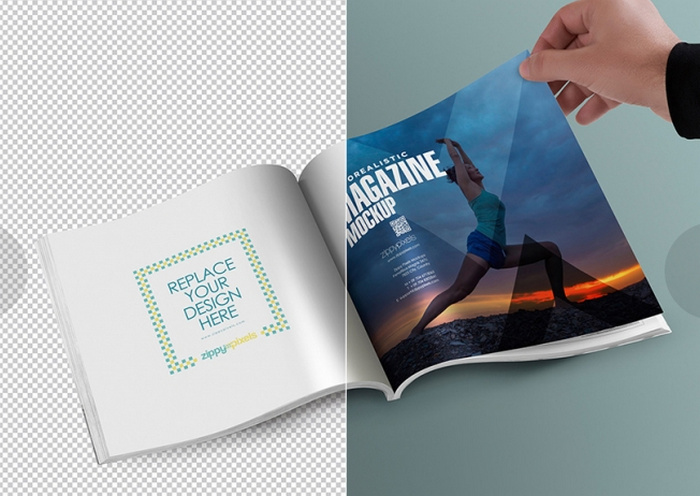 Free Square PSD Magazine Mockup With Customizable Inner Page Design