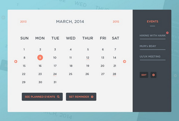 Freebie PSD Calendar UI & Events