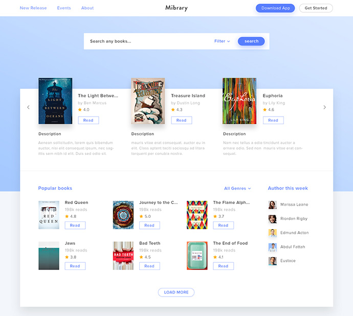 Mibrary: Online Book Store Web Designs