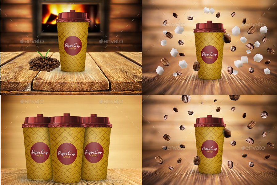 Paper Coffee Cup Mockup with Sugar and Beans