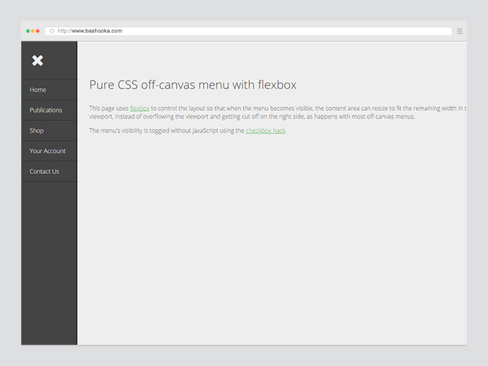 Pure CSS off-canvas menu with flexbox