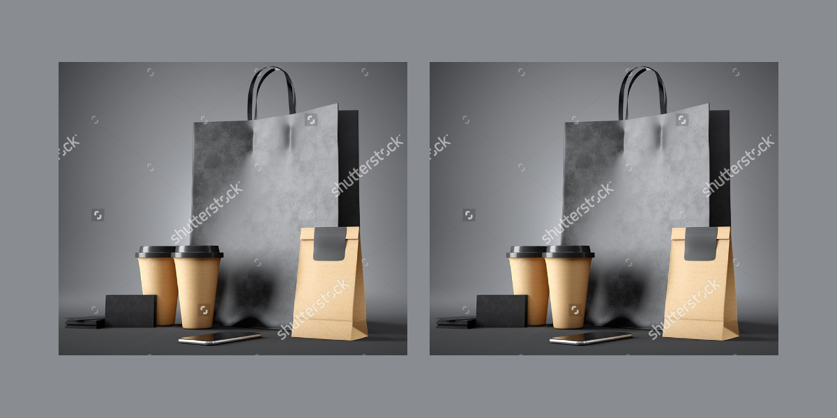 Set of Black Shopping Bags with Coffee Cups