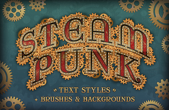 Steam Punk Text Styles + Brushes & Backgrounds