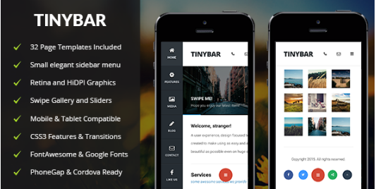 TINYBAR: Top jQuery Mobile Web Templates