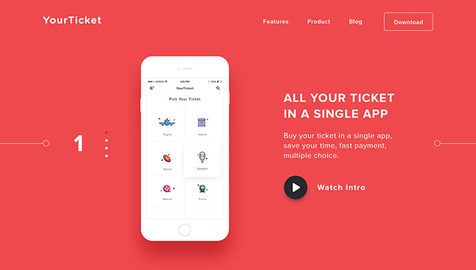 Ticket app Landing Page Designs