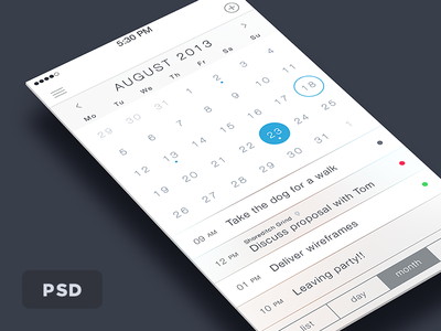 iOS7 Calendar PSD