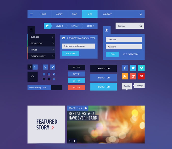 BlogMagazine: Top Free Flat UI Kits PSD For Mobile Apps