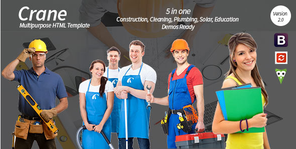 Crane - HTML5 Construction - Education - Cleaning - Plumbing - Solar Energy Template