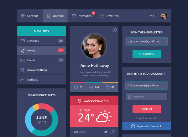 Dark UI: Top Free Flat UI Kits PSD For Mobile Apps