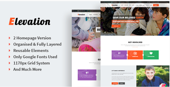 Elevation: Best Charity PSD Templates