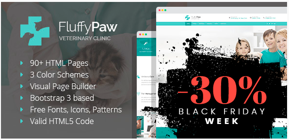 FluffyPaw - Pet Care and Veterinary HTML Template with Visual Page Builder