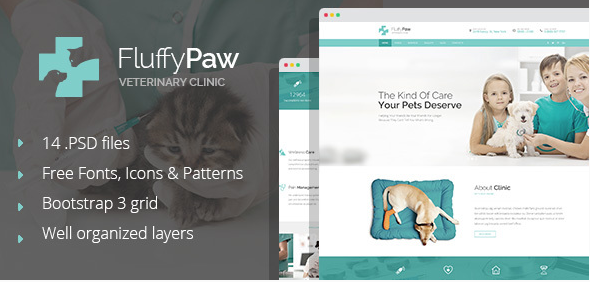 FluffyPaw - modern pet care and veterinary PSD Template