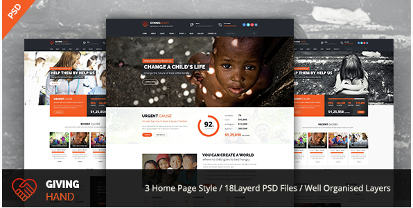GIVINGHAND: Best Charity PSD Templates