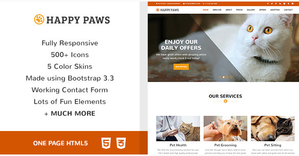 Happy Paws - Pet Responsive One Page HTML