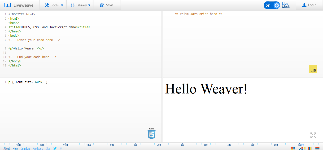 Liveweave-HTML5-CSS3-JavaScript-playground-for-web-designers-developers