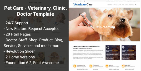 Pet Care - Veterinary, Doctor, Clinics Responsive HTML Template