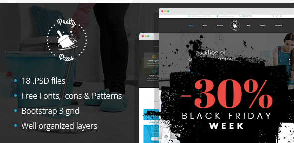 PrettyPress - Cleaning Service HTML Template with Builder