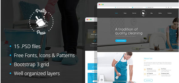 PrettyPress - Cleaning Service PSD Template