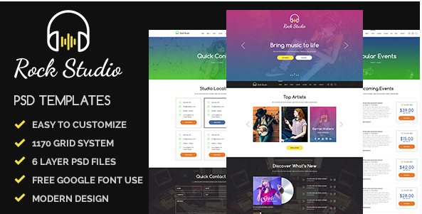 Rock Studio - Music, Playback and Events Psd Templates