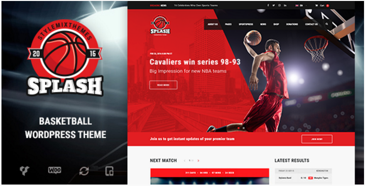 Splash - Basketball, Sports WordPress Theme