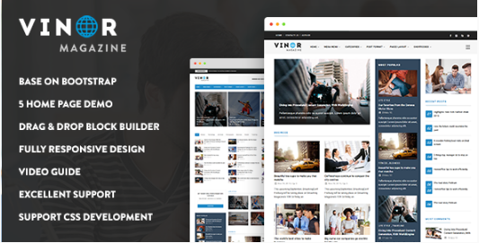 Vinor Magazine - Responsive Magazine News Drupal 8 Theme