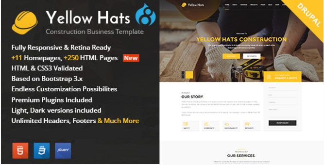 Yellow Hats - Construction, Building & Renovation Drupal Theme