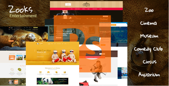 Zooks - Zoo, Cinema, Museum, Comedy Club, Circus & Aquarium PSD Template