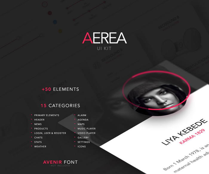 Aerea: Top Free Flat UI Kits PSD For Mobile Apps