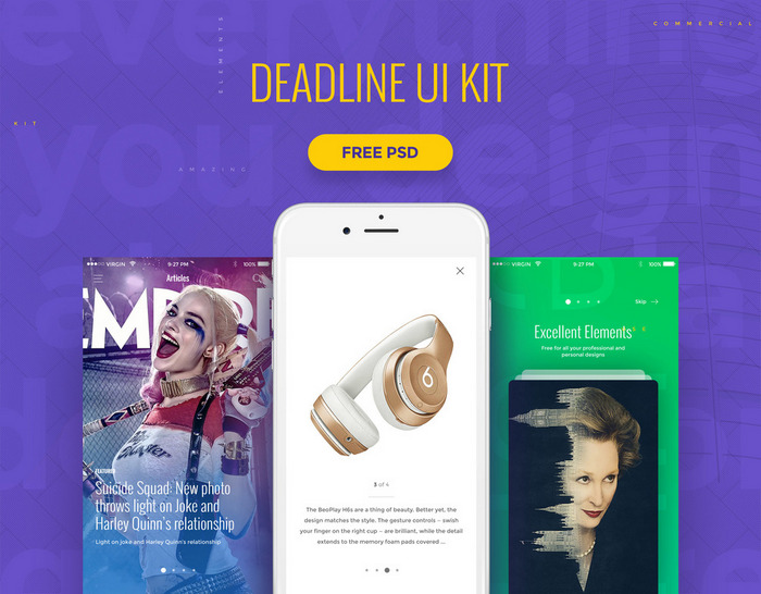 Deadline: Top Free Flat UI Kits PSD For Mobile Apps