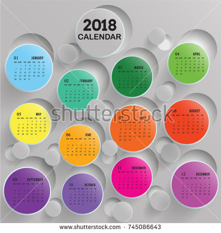 Calendar of 2018 with Multi-colors