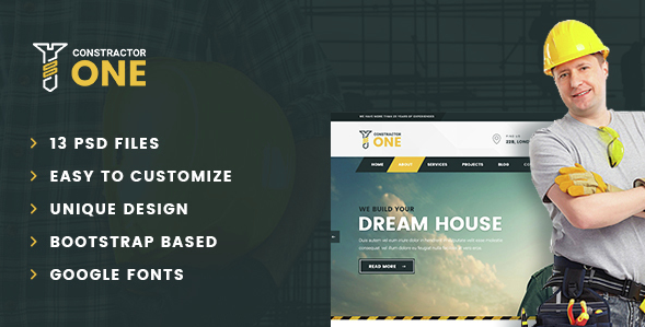 Constructor One – Construction PSD Template