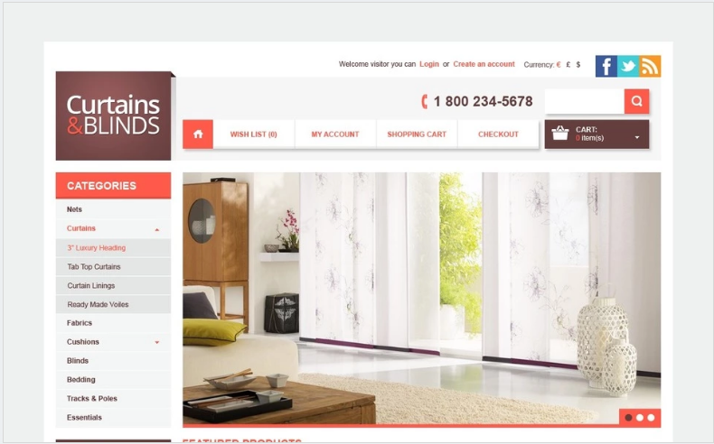 Curtains & Blinds OpenCart Template