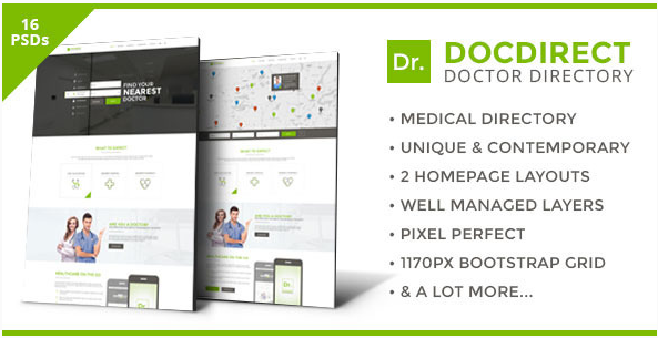 DocDirect - Directory PSD Template for Healthcare Profession