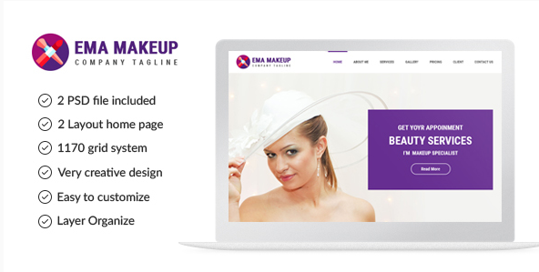 Ema Makeup - One Page Beauty Salon Makeup PSD Template