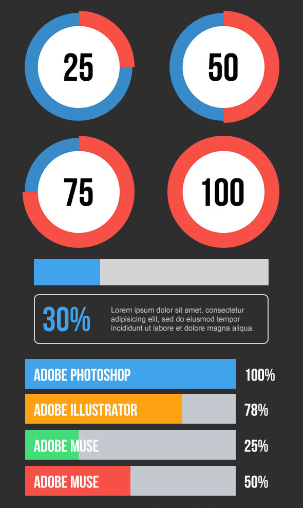 Flat Pie Charts and Progress Bars Templates