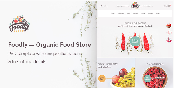 Foodly — Organic Food Store PSD Template