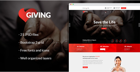 Giving - NGO and Charity PSD Template