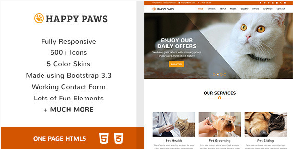 Happy Paws - Pet Responsive One Page HTML