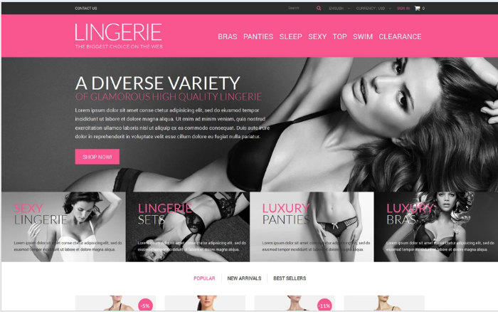 Lingerie: Fashion PrestaShop Themes