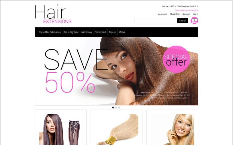 Multipurpose Hair Extensions Magento Theme