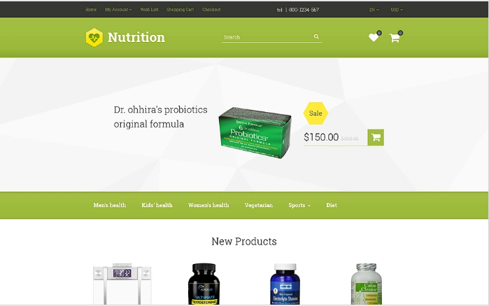 Nutrition/Supplements OpenCart Template