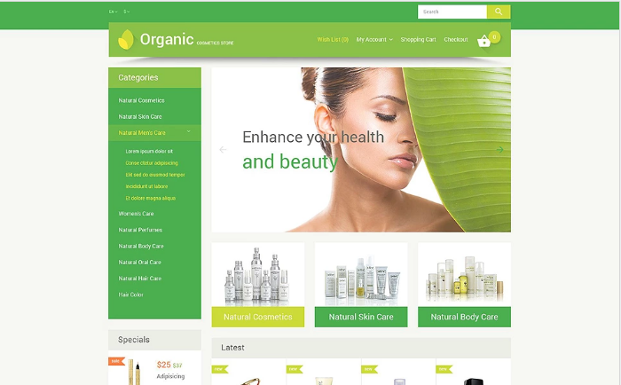 Organic Cosmetics OpenCart Template