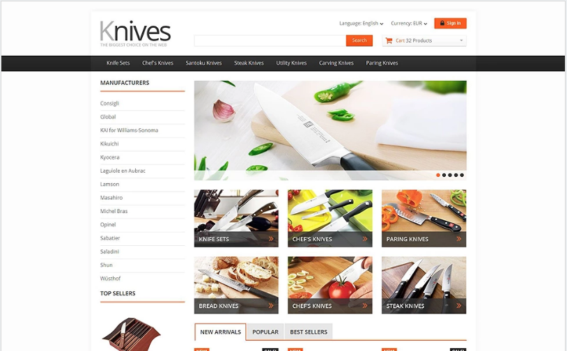 Selling Knives: PrestaShop Design Themes