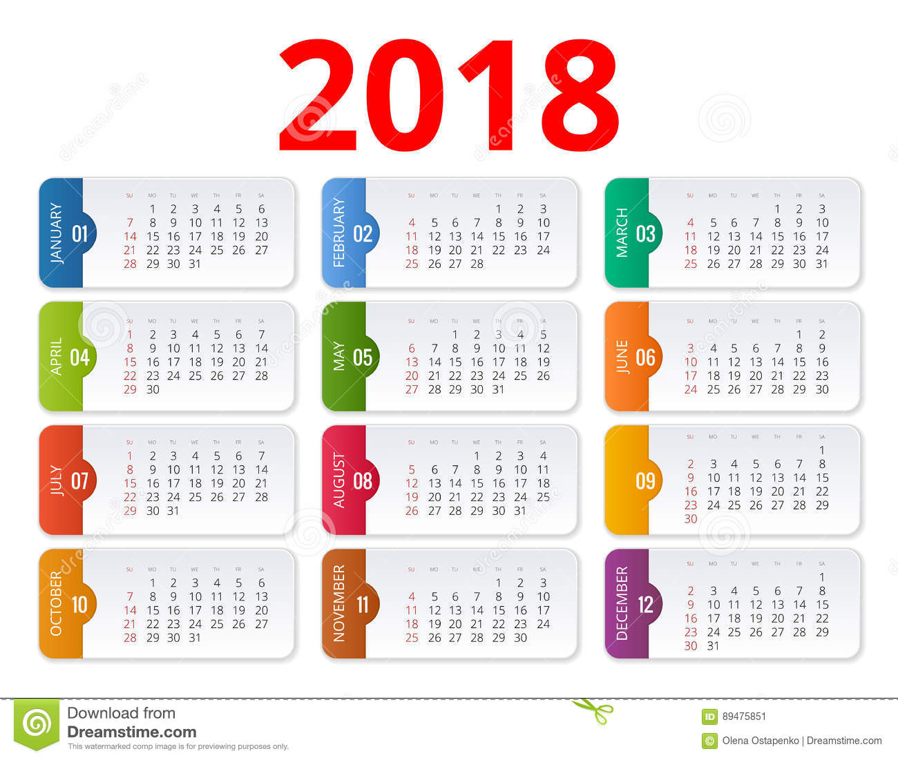 Set of 2018 Calendars