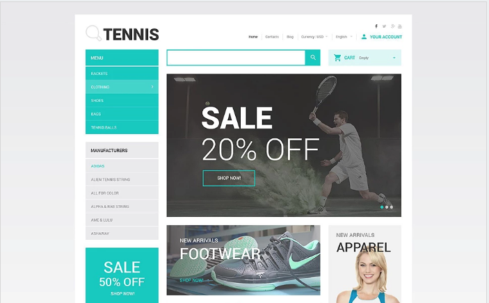 Tennis Accessories Store PrestaShop Theme