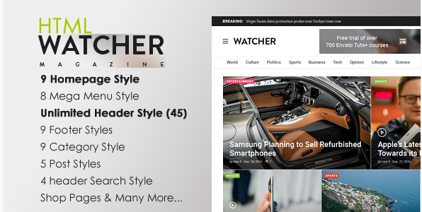 Watcher - News Magazine HTML Template